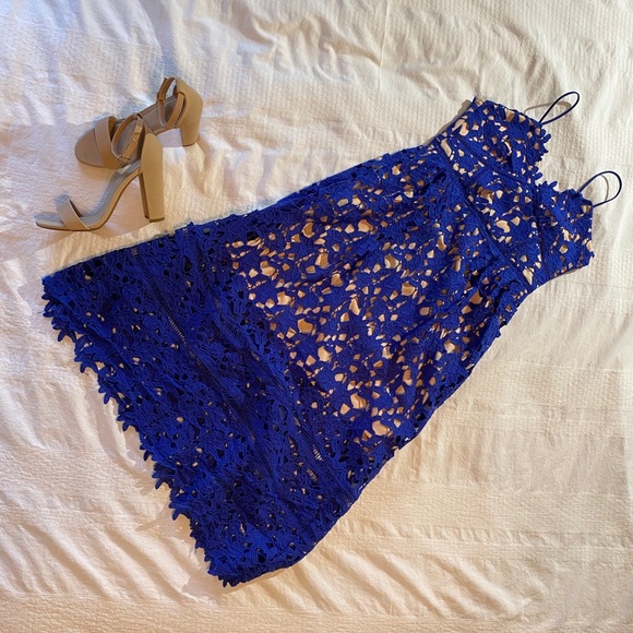 Blue Floral Mid-length A-line Dress - Picture 3 of 3